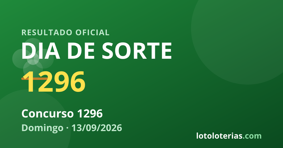 Resultado da Dia de Sorte concurso 1296 de 13/09/2026 — números sorteados