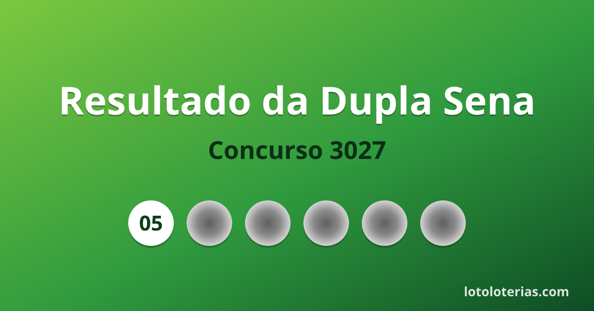 Resultado da Dupla Sena concurso 3027 de 30/10/2026 — números sorteados: 05, 10, 22, 27, 31, 33