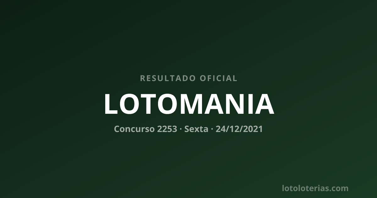Resultado da Lotomania concurso 2253 de 24/12/2021 — números sorteados: 01, 06, 07, 27, 31, 36, 43, 49, 50, 51, 64, 66, 72, 74, 78, 79, 87, 88, 95, 97