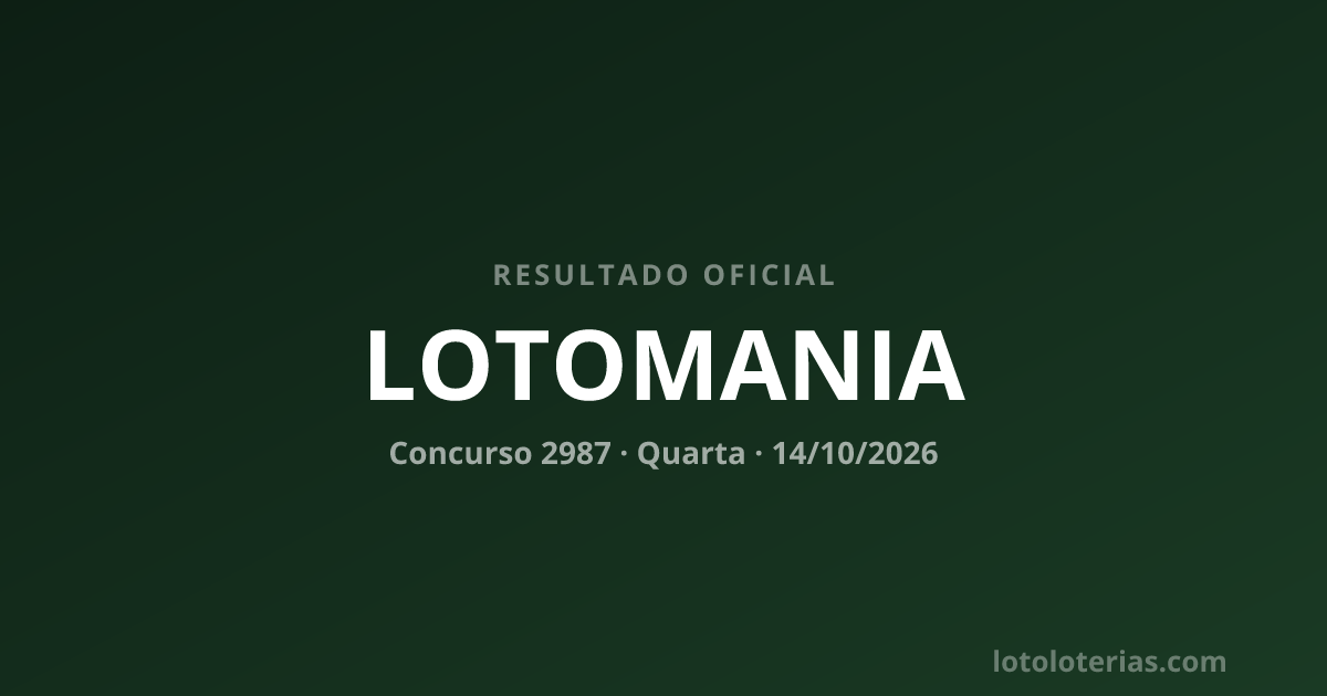 Resultado da Lotomania concurso 2987 de 14/10/2026 — números sorteados