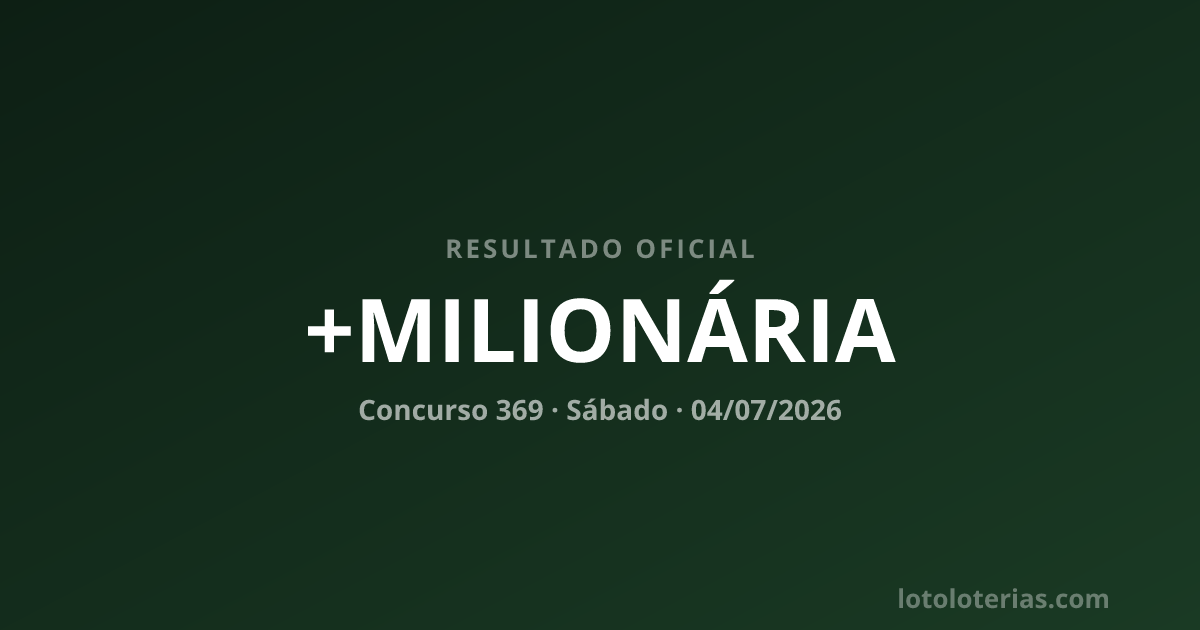 Resultado da +Milionária concurso 369 de 04/07/2026 — números sorteados: 04, 06, 20, 22, 26, 41