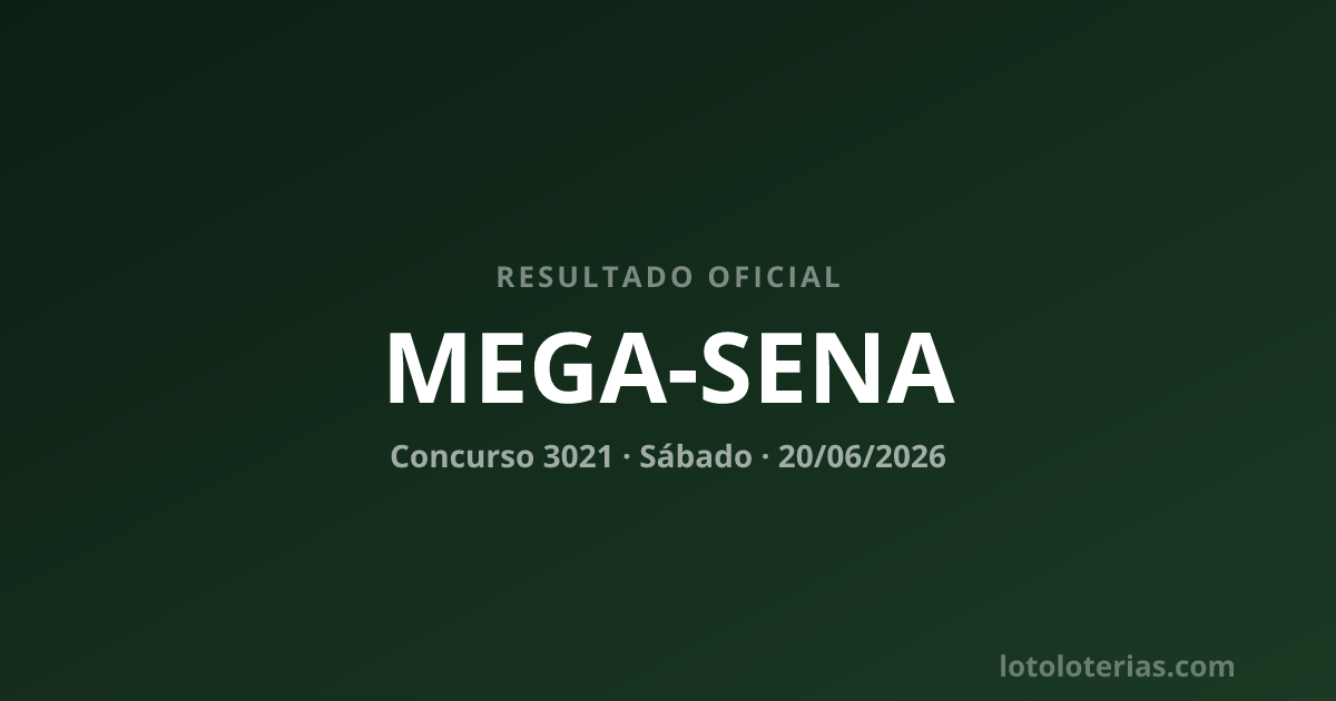 Resultado da Mega-Sena concurso 3021 de 20/06/2026 — números sorteados: 16, 19, 22, 24, 46, 58