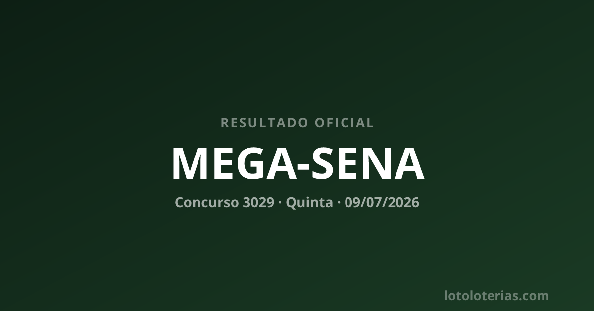 Resultado da Mega-Sena concurso 3029 de 09/07/2026 — números sorteados: 01, 11, 24, 33, 35, 59