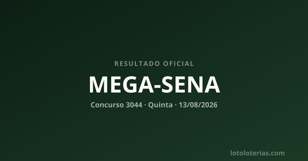 Resultado da Mega-Sena concurso 3044 de 13/08/2026 — números sorteados: 04, 15, 17, 40, 55, 58