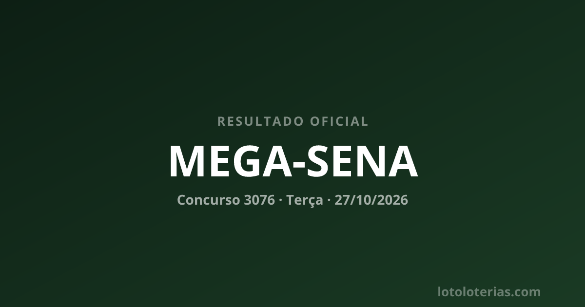 Resultado da Mega-Sena concurso 3076 de 27/10/2026 — números sorteados: 06, 30, 32, 38, 49, 57