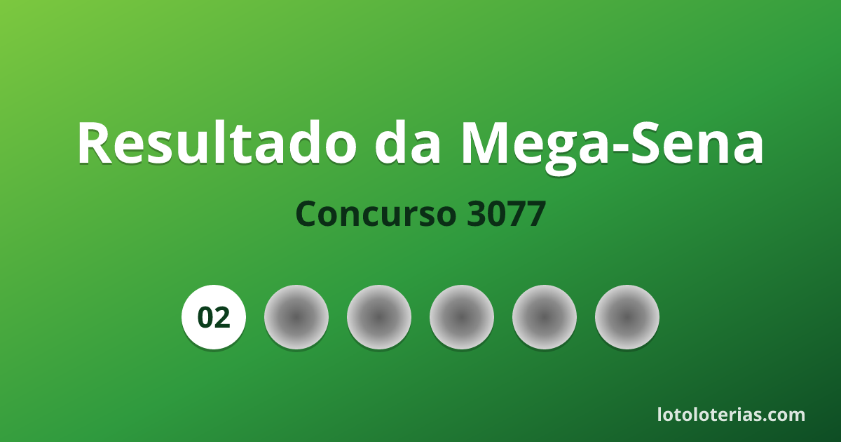 Resultado da Mega-Sena concurso 3077 de 28/10/2026 — números sorteados: 02, 14, 18, 31, 35, 40