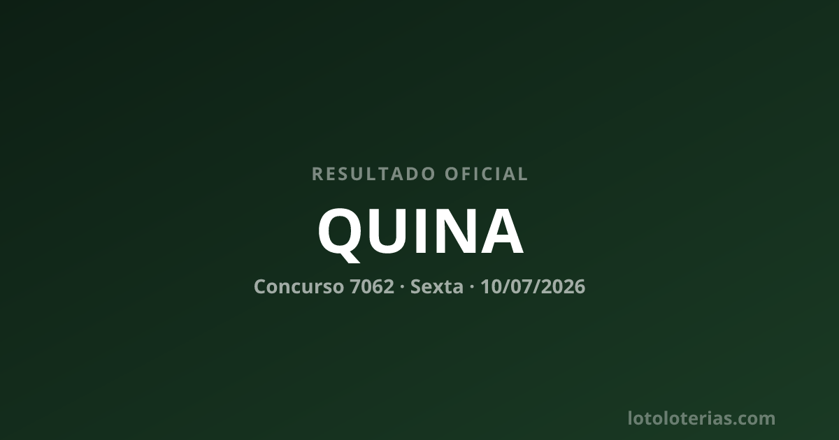 Resultado da Quina concurso 7062 de 10/07/2026 — números sorteados: 15, 19, 42, 50, 63