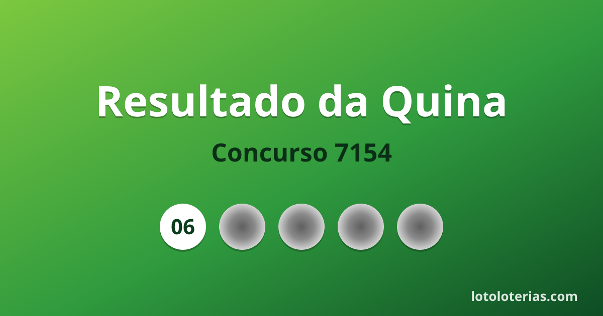 Resultado da Quina concurso 7154 de 28/10/2026 — números sorteados: 06, 08, 41, 44, 45