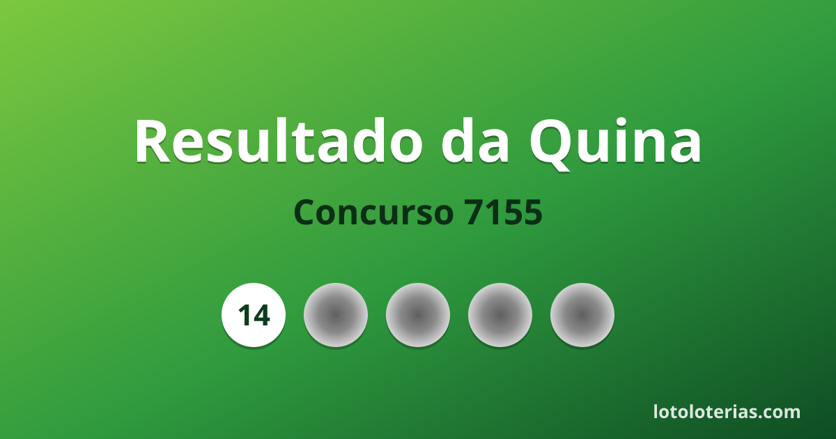 Resultado da Quina concurso 7155 de 29/10/2026 — números sorteados: 14, 29, 33, 53, 72